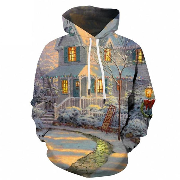 Christmas Sweatshirts men Snowman Hoody Anime New Year Hooded Casual Tree Hoodie Print