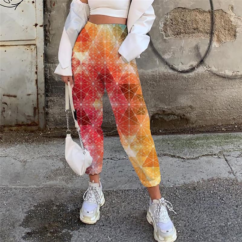 Colorful Trousers Women Cube 3d Printed Geometry Jogger Pants Street Casual Pant