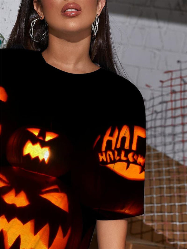 
Halloween T-shirt Women Pumpkin Punk Rock Funny Funny T shirts Party Shirt Print
                