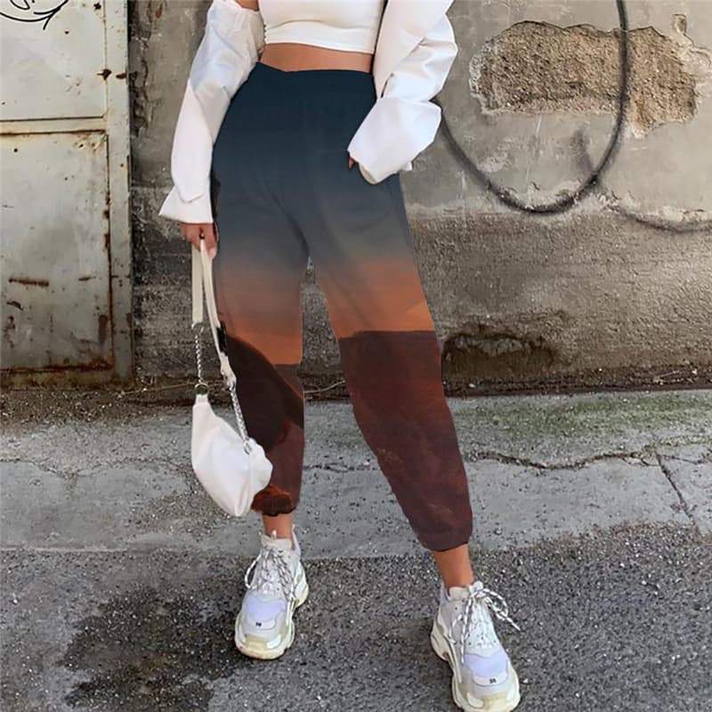 Indios Pants Women Sunset High Waist Pants Landscape Casual Pant Mountain Trouser - KYKU