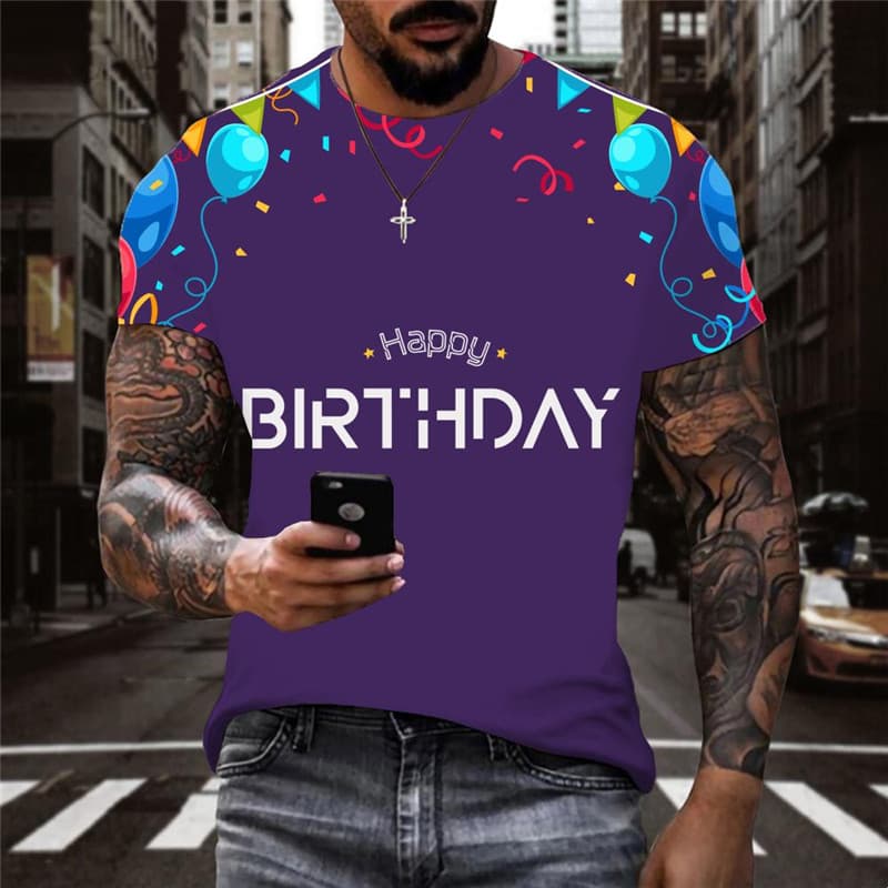 Happy Birthday T-shirt Men Colorful T-shirts 3d Balloon Shirt Print Ribbon Funny T shirts