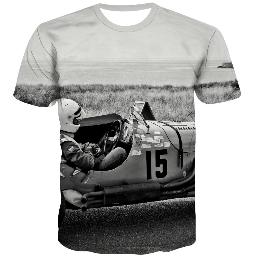 Racing Car T-shirt Men Metal T shirts Funny City Tshirts Cool Gray Tshirts Casual Retro Shirt Print