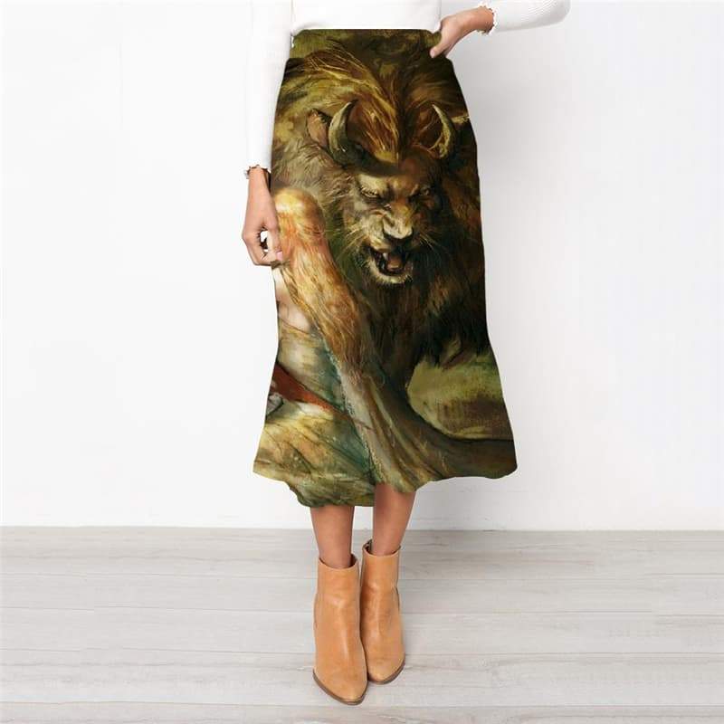 Lion Skirts Women Animal School skirt Anime Rock Frauen Graffiti High waist skirts War Skirt Ladies - KYKU