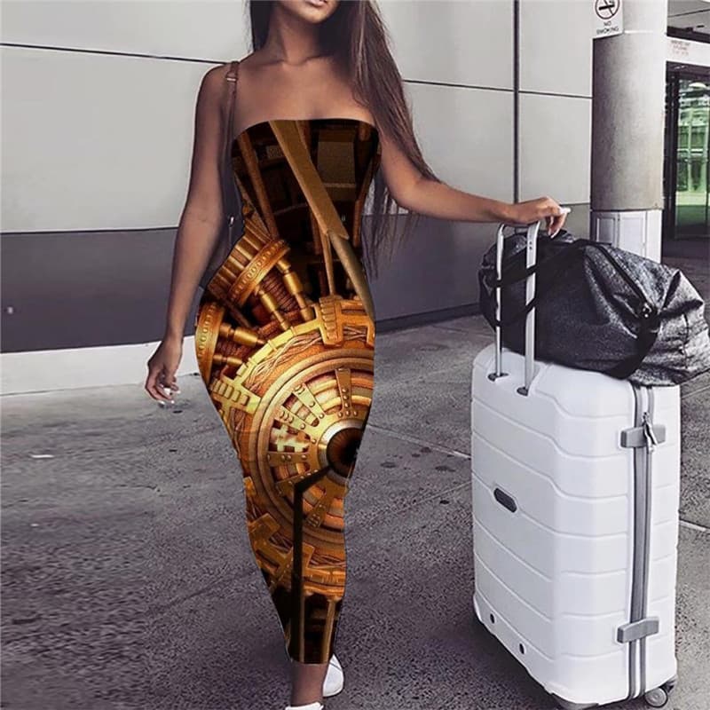 Metal Dress Women Engine Ladies Dresses Gear Bodycon Dress Punk Rock 3d Print