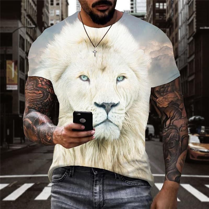 Lion T-shirt Men Animal Anime Clothes Harajuku Tshirt Printed Funny Funny T shirts