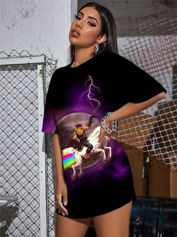 
Unicorn T-shirt Women Rainbow T-shirts 3d Moon Tshirt Printed Lightning Gothic
                