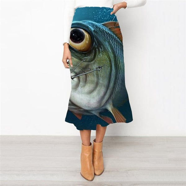 Fish Skirt Women Eye High waist skirts Animal School skirt Fisherman Skirt Ladies Metal Rock Frauen