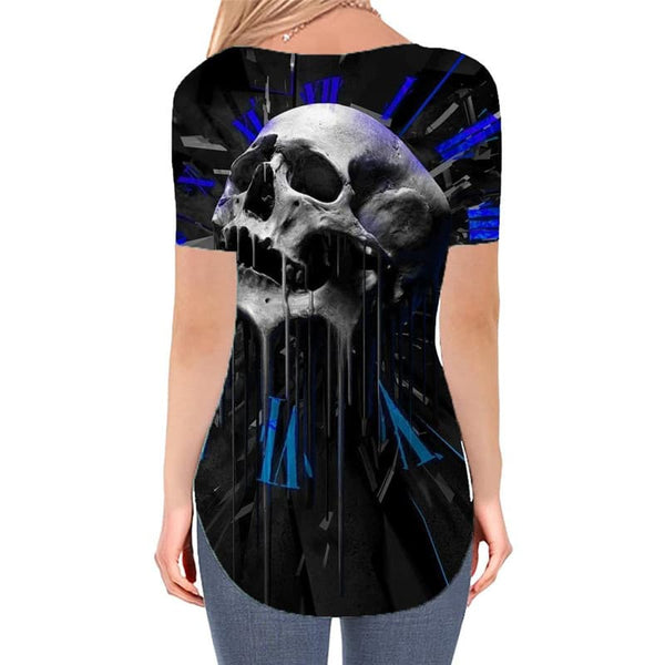 
Skull T Shirt Women Punk V-neck Tshirt Blue Tshirts Printed Devil Funny T shirts
                