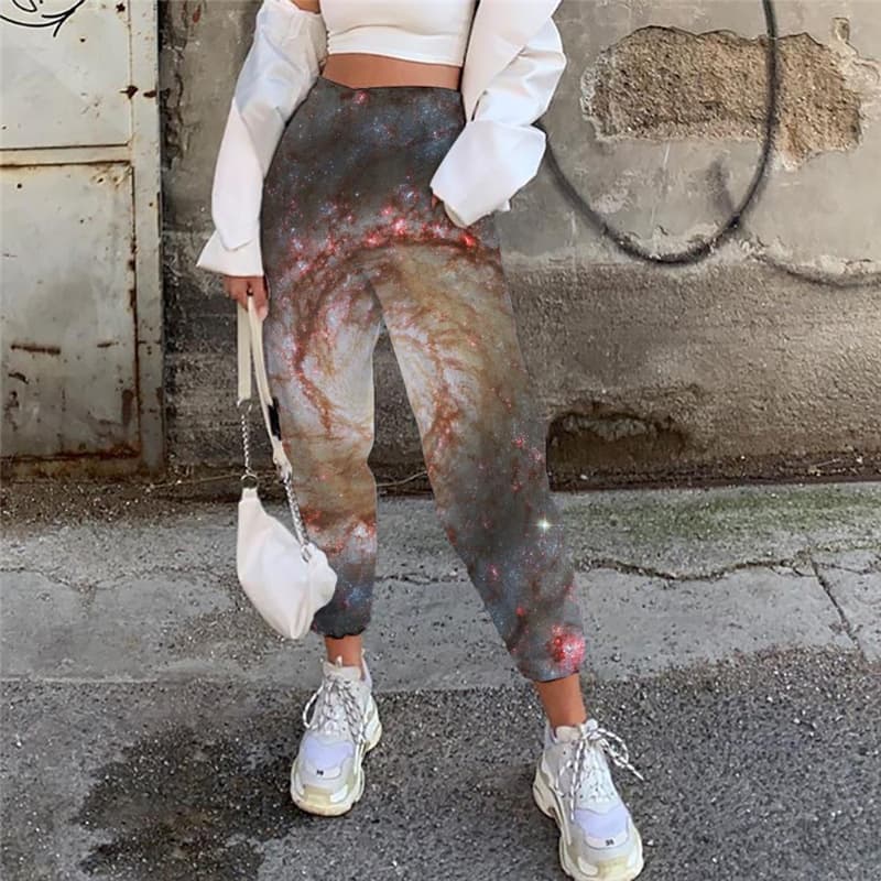 Galaxy Trousers Women Space High Waist Pants Universe Jogger Pants Dizziness 3d Printed