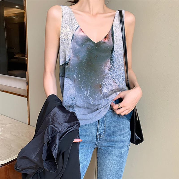 Shark Tank Top Women Terror Vest Printed Waves Sleeveless 3d Womens Clothing