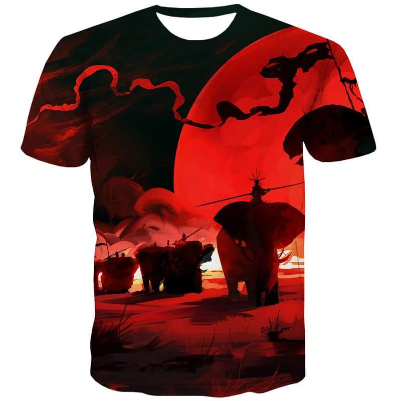 Animal T-shirt Men Elephant Tshirt Anime Moon Tshirt Printed Red Tshirts Casual Halloween T-shirts 3d - KYKU