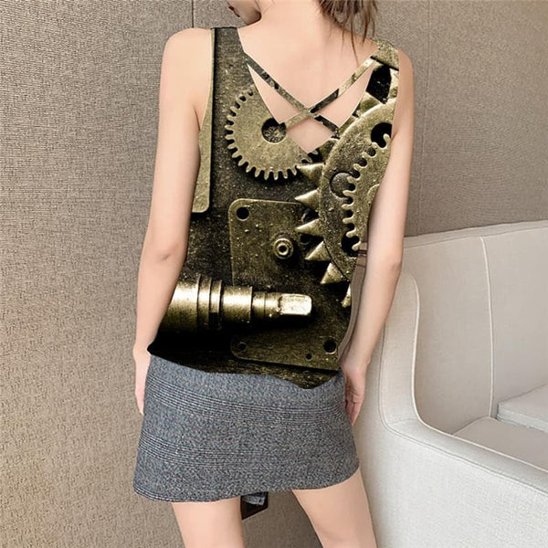 
Metal Tank Top Women Engine Funny Top Gear Vest Printed Paint Tank Tops Casual
                