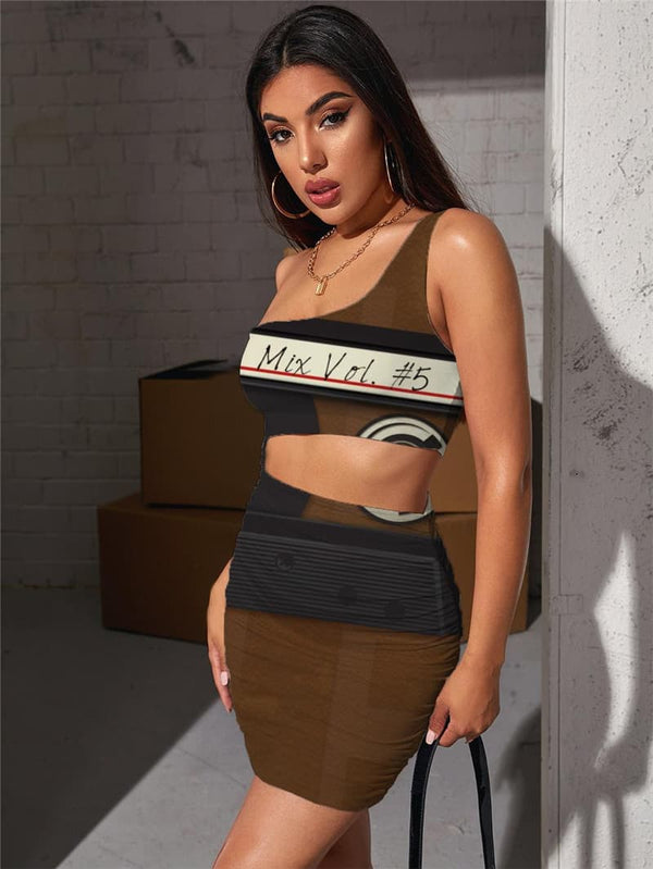 
Music Dresses Women Party Hollow out Dresses Rock 3d Print Retro Pleating
                