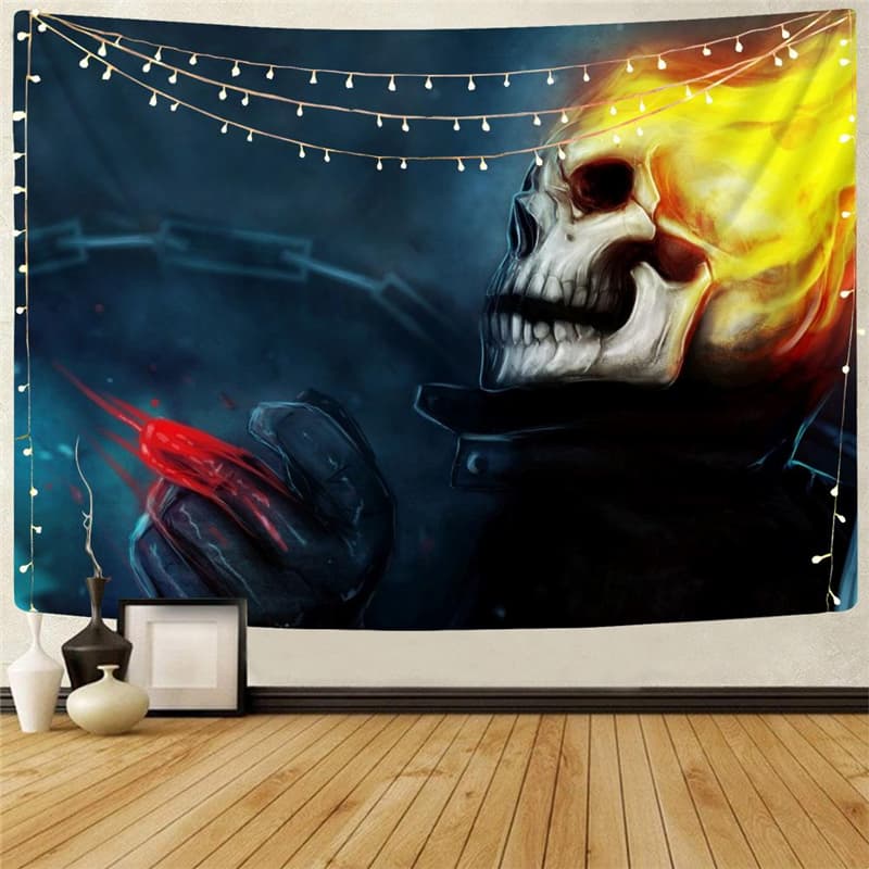 Skull Tapiz Punk Tapestries Flame Rug Wall Iron Chain Wall Tapestry Wall Hanging