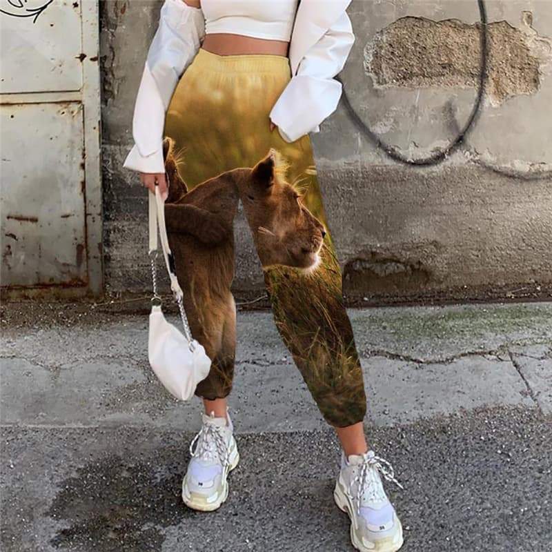 Lion Pants Women Animal 3d Printed Anime Casual Pant Lovely Jogger Pants Street High Waist Pants - KYKU