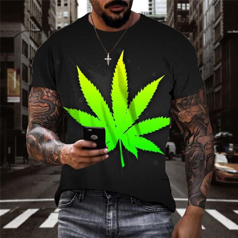 Weeds T shirt Men Green T-shirts 3d Leaves Funny T shirts Short Sleeve summer