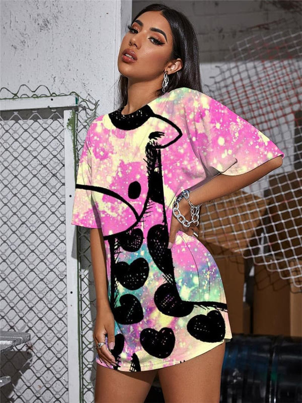 
Giraffe T Shirt Women Lovely Punk Rock Animal T-shirts 3d Colorful Shirt Print
                