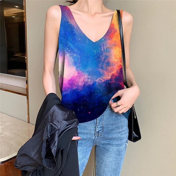Galaxy Tank-Top women Space Tank Tops Casual Universe Vest Print Novel Sleeveless 3d Colorful Vest Printed
