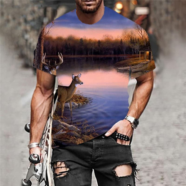 
Deer T shirt Men Animal Shirt Print Landscape Tshirts Casual Christmas Funny T shirts
                