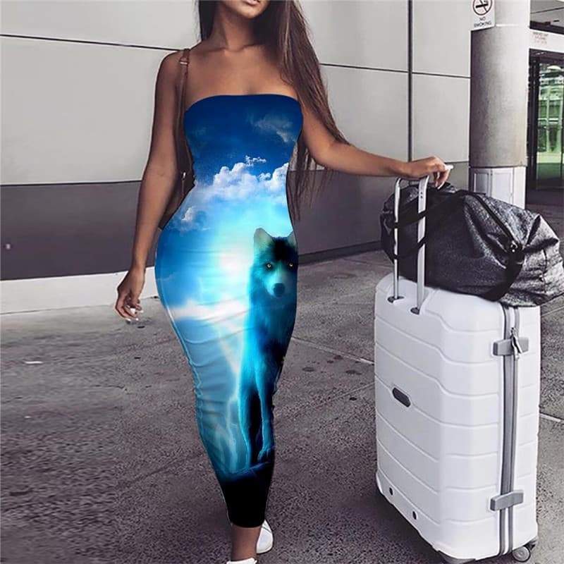 Wolf Dress Women Animal Party Anime 3d Print Lightning Boho Cloud sleeveless - KYKU