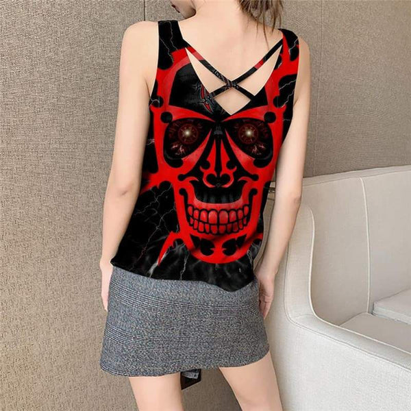 
Skull Tank Top Women Punk Vest Printed Red Sleeveless 3d Devil Funny Top - KYKU
                