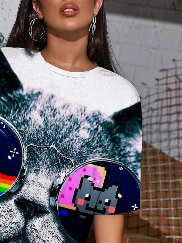 
Cat T-shirt Women Animal Tshirt Printed Rainbow T-shirts 3d Harajuku Summer
                
