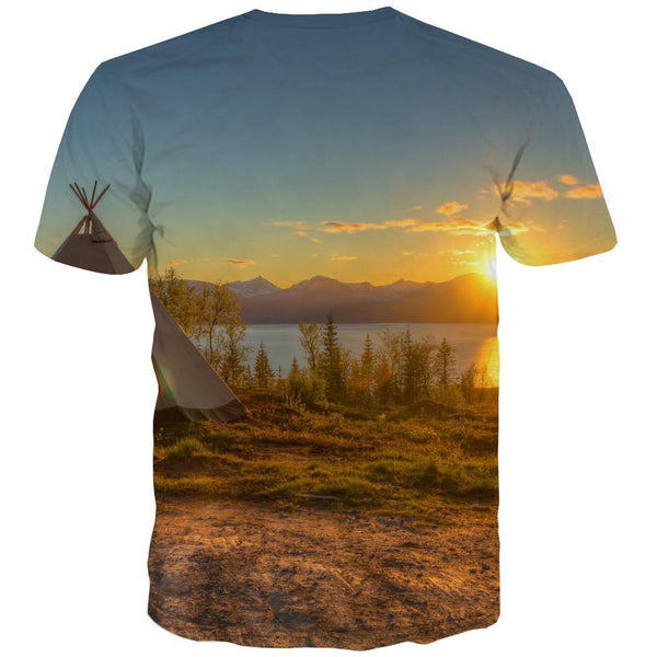 
Camping T-shirt Men Sunset Shirt Print Forest Tshirt Printed Flame T-shirts 3d
                