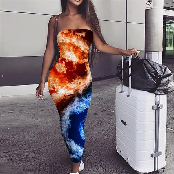 Flame Dress Women Yinyang Ladies Dresses Funny Boho Womens Clothing Vintage New