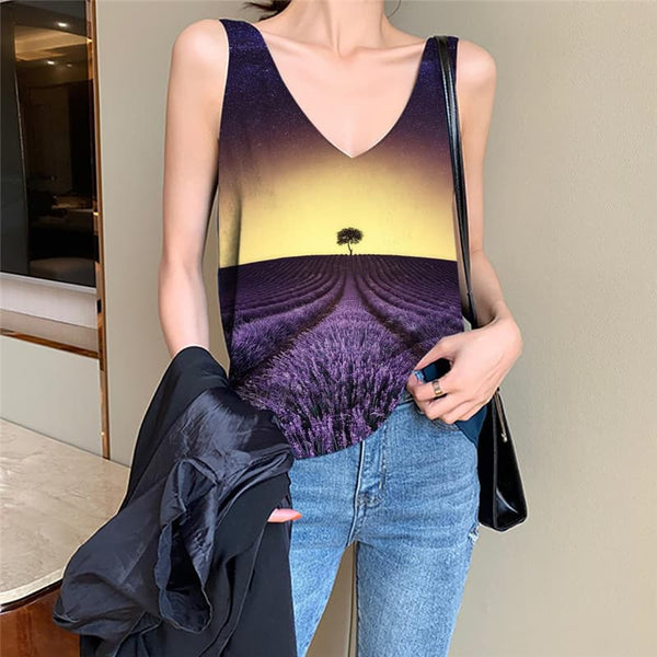 Galaxy Tank-Top women Space Tank Tops Casual Universe Vest Printed Purple Funny Top Landscape Vest Print