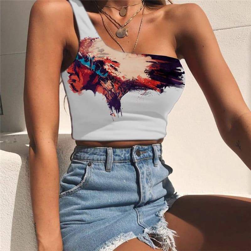 Indios Vest Tops Women Graffiti Sleeveless Shirt Colorful Midriff T shirt - KYKU
