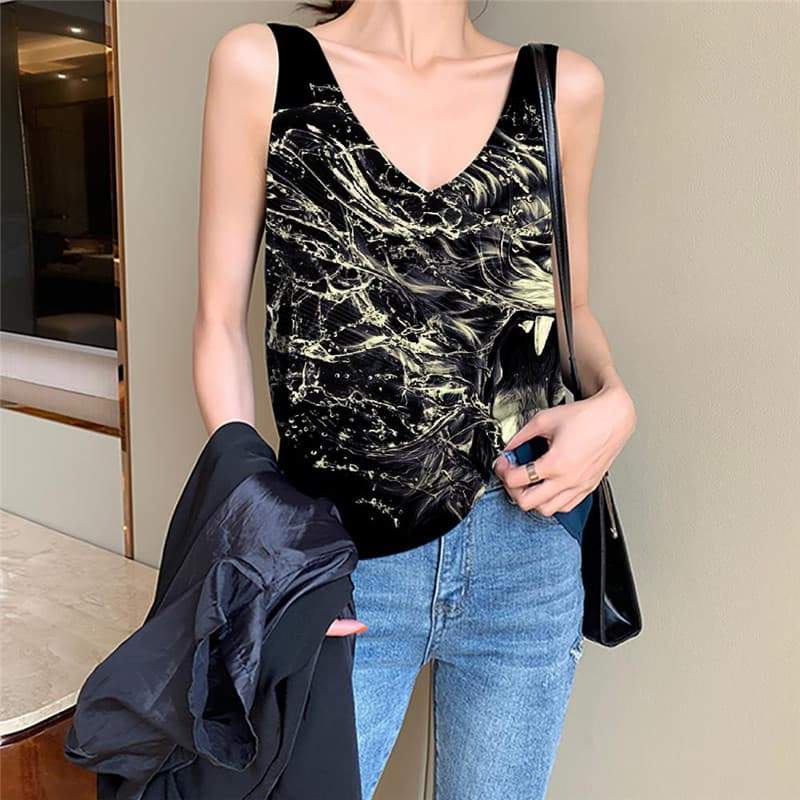 Lion Tank-Top women Animal Funny Top Anime Tank Tops Casual Abstract Vest Print Harajuku Anime Clothes - KYKU