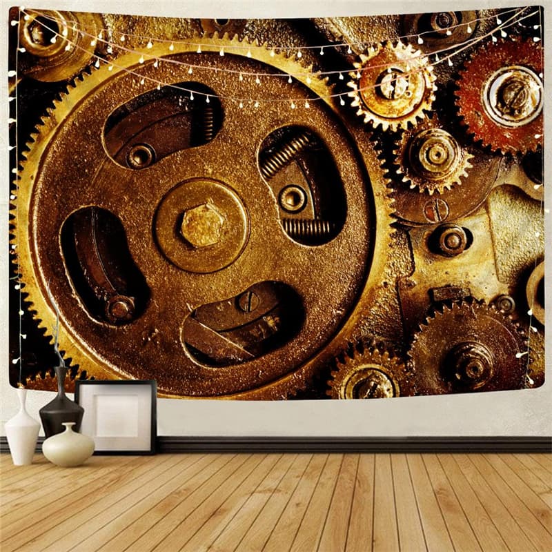 Metal Tapestry Engine Tenture Mandala Gear Tapestries Golden Wall Tapestry