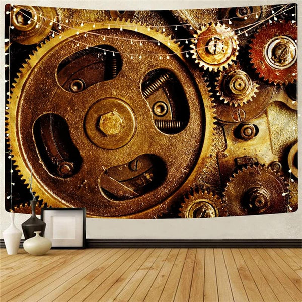 Metal Tapestry Engine Tenture Mandala Gear Tapestries Golden Wall Tapestry