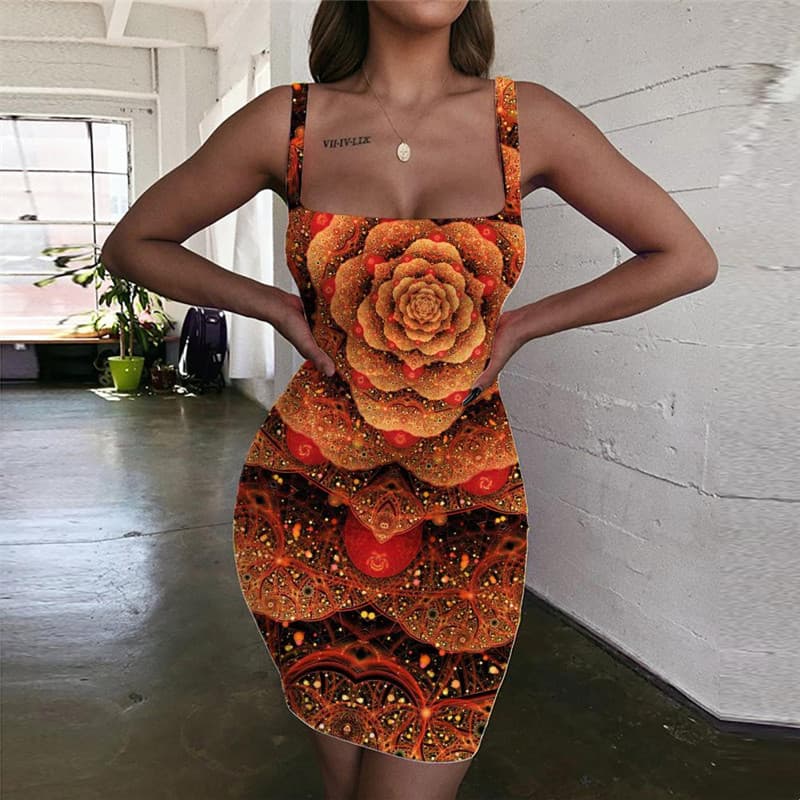 Flower Dresses Women Art Halter Sleeveless Harajuku Vestido Sexy Womens Clothing