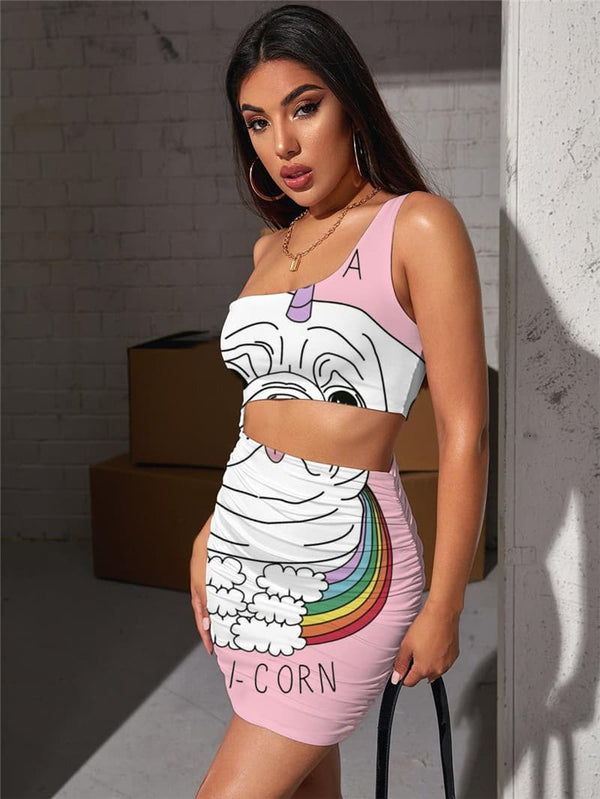 
Unicorn Dresses Women Animal 3d Print Rainbow Vestido Sexy Cloud Halter Sleeveless
                