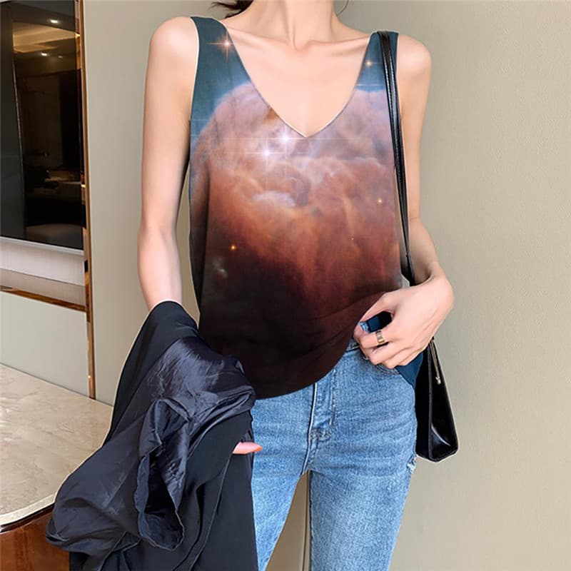 Galaxy Tank-Top women Space Tank Tops Casual Universe Vest Printed Nebula Funny Top