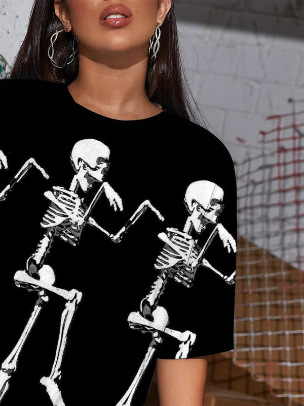 
Skull T Shirt Women Skeleton Funny T shirts Dancing Summer Funny Punk Rock
                