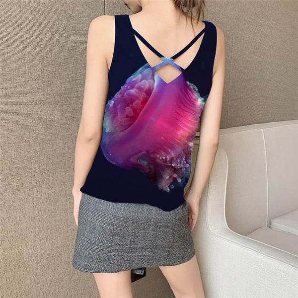 
Jellyfish Tank-Top women Fish Vest Print Purple Anime Clothes  Sleeveless 3d Animal Tank Tops Casual
                