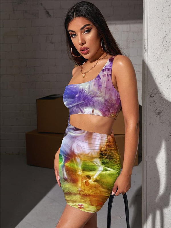 
Unicorn Dress Women Forest 3d Print Animal Vestido Sexy Harajuku Bodycon Dress
                
