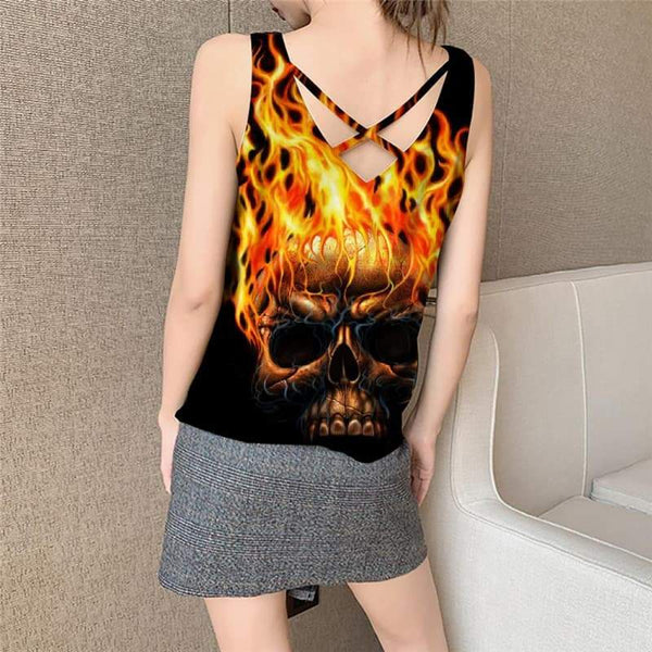 
Skull Tank Top Women Punk Tank Tops Casual Flame Vest Printed Black Sleeveless 3d - KYKU
                