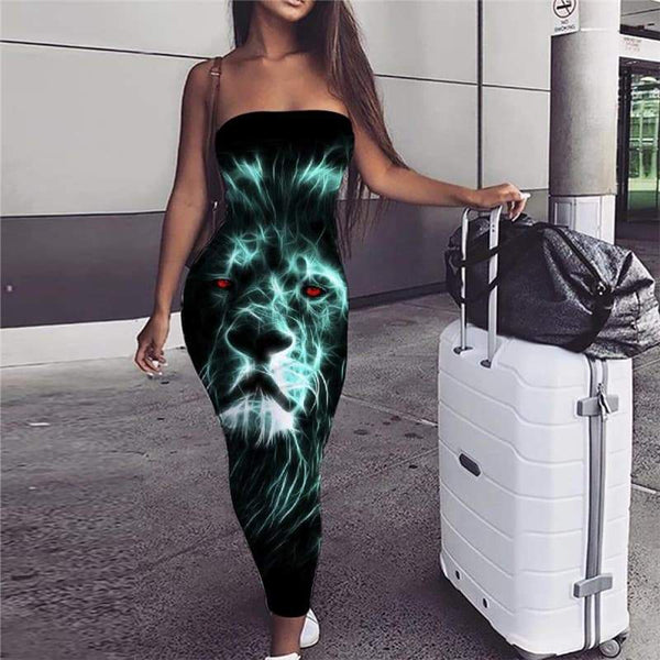 Lion Dress Women Animal Vestido Sexy Anime Party Black sleeveless Harajuku Boho - KYKU