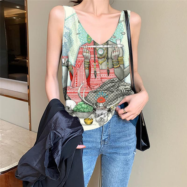 Indios Tank Top Women Skull Funny Top Food Vest Print Animal Vest Printed
