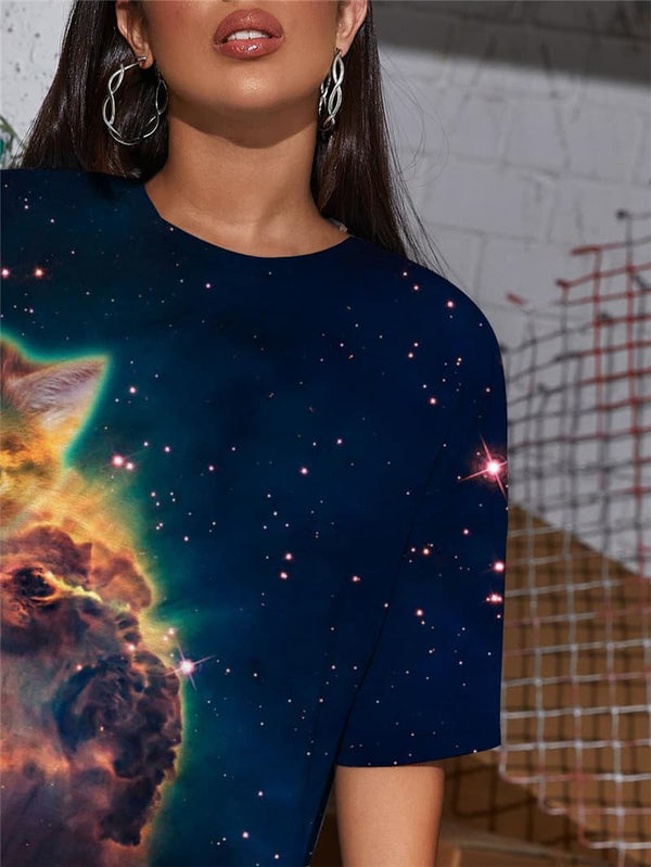 
Cat T Shirt Women Animal Gothic Galaxy T-shirts 3d Space Tshirt Printed Universe Funny T shirts
                