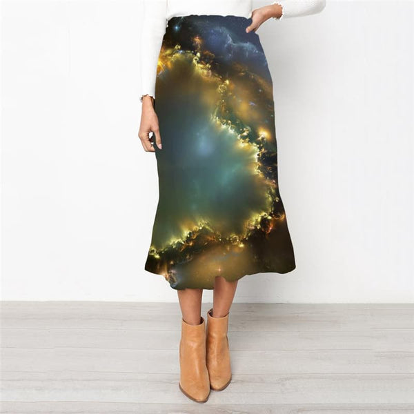 
Galaxy Skirt Women Space Rock Frauen Universe Skirt Ladies Black Hole High waist skirts
                