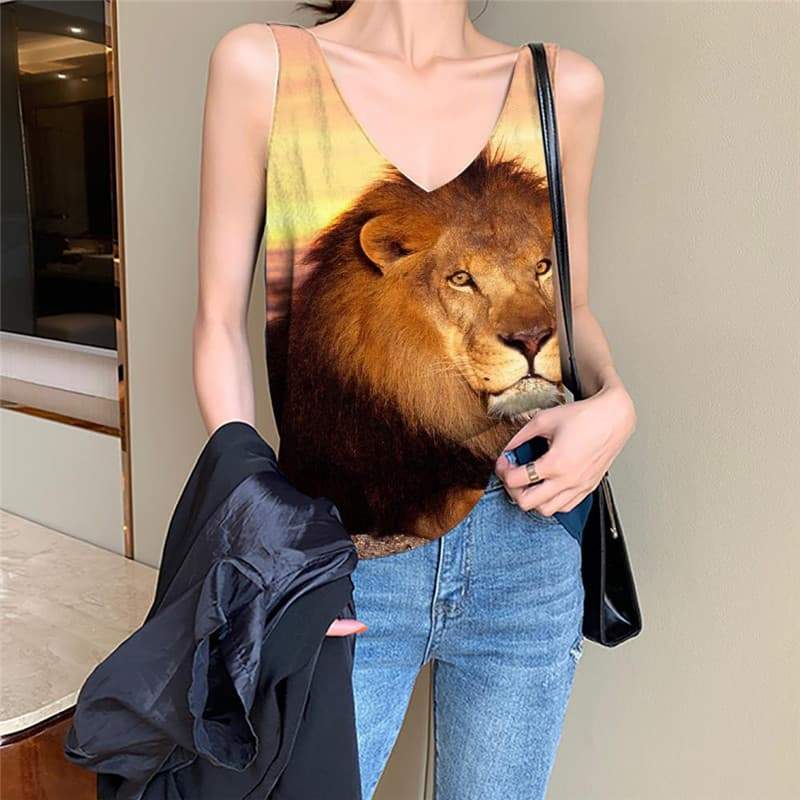 Lion Tank Top Women Animal Vest Print Anime Anime Clothes Pink Clouds Vest Printed Street Sleeveless 3d - KYKU