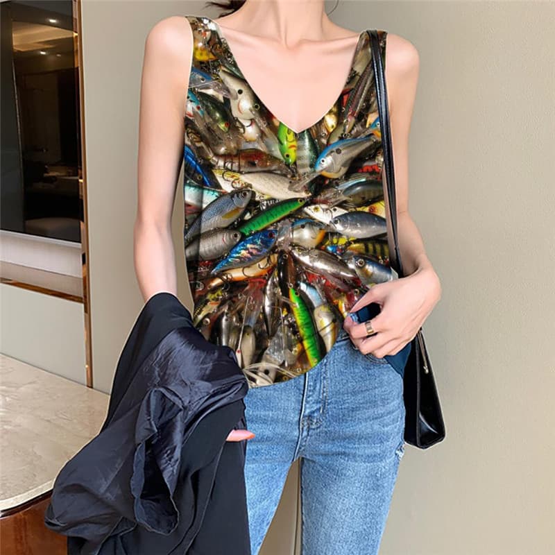 Fish Tank Top Women Fisherman Vest Printed Animal Funny Top Tropical Vest Print Fishinger Sleeveless 3d