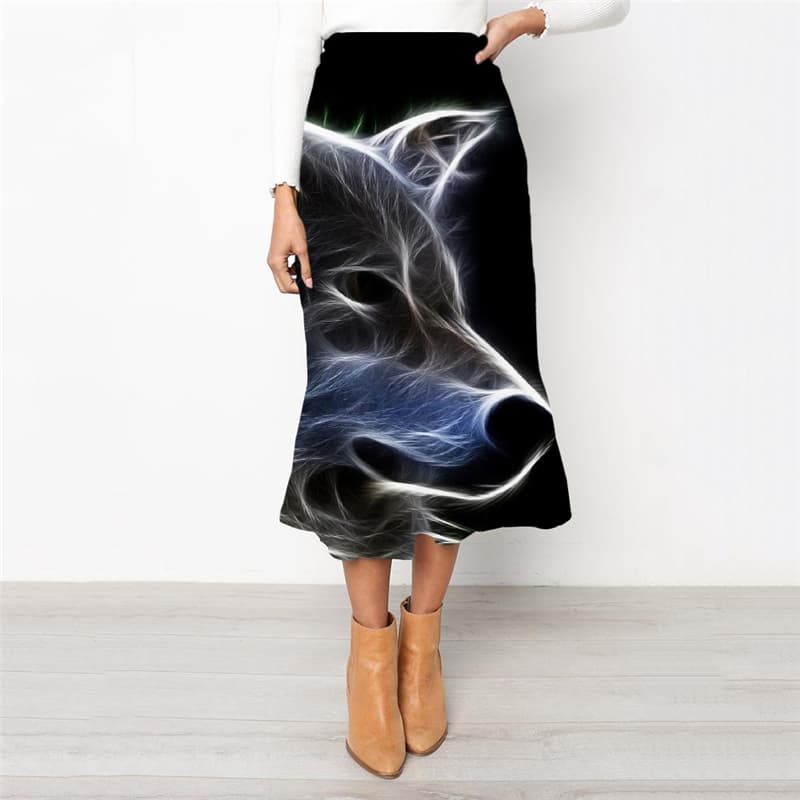 Wolf Skirt Women Animal High waist skirts Anime School skirt Psychedelic Skirt Ladies Black Rock Frauen - KYKU
