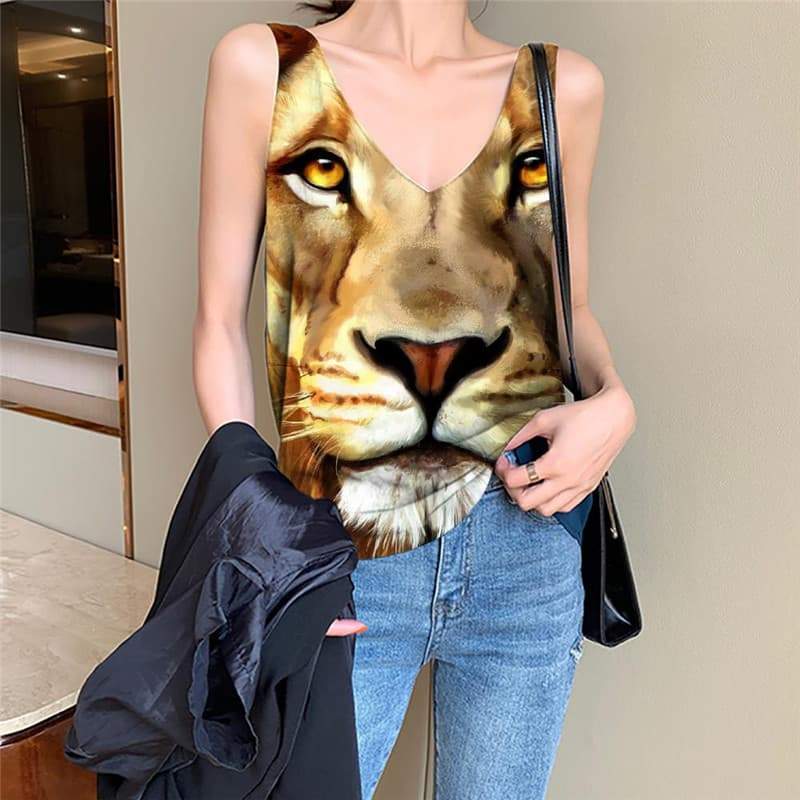 Lion Tank Top Women Animal Funny Top Anime Anime Clothes Street Vest Print Harajuku Sleeveless 3d - KYKU