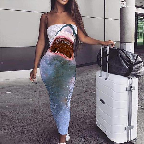 Shark Dress Women Terror Ladies Dresses Waves Boho Womens Clothing Elegant - KYKU