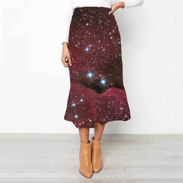 Galaxy Skirts Women Space School skirt Universe Skirt Ladies Red High waist skirts